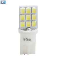 W5W 12V T10 W2,1x9,5d LED 9xSMD2835 ΛΕΥΚΟ (ΚΑΡΦΩΤΟ ΑΚΑΛΥΚΟ) BLISTER 2ΤΕΜ. M-TECH