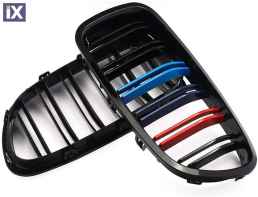 Καρδιές μάσκας για BMW F10 / F11 (2010+) με διπλή γρίλια - tri color - 2τμχ.