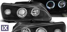 Φανάρια εμπρός angel eyes για Peugeot 106 , μαύρα , με λάμπες (Η1) - σετ 2τμχ.