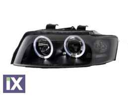 Φανάρια εμπρός με CCFL angel eyes για Audi A4 (2001-2004) - μαύρα , με λάμπες (Η1) - σετ 2τμχ.