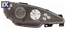 Φανάρια εμπρός angel eyes για Peugeot 206 - μαύρα με led , με λάμπες (Η1) - σετ 2τμχ.