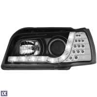 Φανάρια εμπρός led για Renault Clio (1996-1998) - μαύρα , με λάμπες (Η1) - σετ 2τμχ.