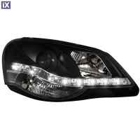 Φανάρια εμπρός led για Vw Polo 9N2 (2005-2009) - μαύρα , με λάμπες (Η1) - σετ 2τμχ.