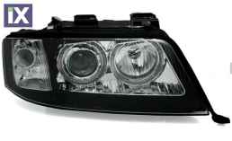 Φανάρια εμπρός angel eyes για Audi A6 (2001-2003) - μαύρα , χωρίς λάμπες (Η7) - σετ 2τμχ.