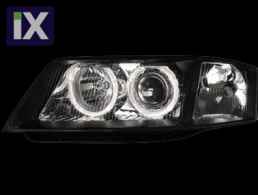 Φανάρια εμπρός angel eyes για Audi A6 (2001-2003) - μαύρα , χωρίς λάμπες (Η7) - σετ 2τμχ.