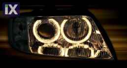 Φανάρια εμπρός angel eyes για Audi A6 (2001-2003) - μαύρα , χωρίς λάμπες (Η7) - σετ 2τμχ.