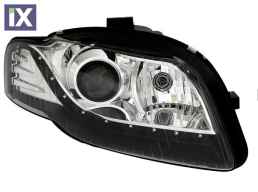 Φανάρια εμπρός led για Audi A4 B7 (2004-2008) - chrome για εργοστασιακά xenon , χωρίς λάμπες (Η7) - σετ 2τμχ.