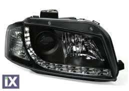 Φανάρια εμπρός led για Audi A3 (2003-2008) - μαύρα , με λάμπες (Η1) - σετ 2τμχ.