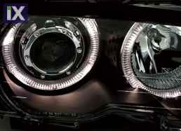 Φανάρια εμπρός angel eyes με CCFL για BMW E46 sedan (1998-2001) - chrome , με λάμπες (Η1) - σετ 2τμχ.