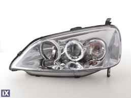 Φανάρια εμπρός angel eyes για Honda Civic (2001-2003) 2/4 πορτο US , με λάμπες (Η1) - σετ 2τμχ.