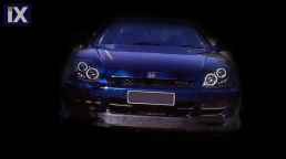 Φανάρια εμπρός angel eyes για Honda Prelude (1997-2001) - μαύρα , με λάμπες (Η1) - σετ 2τμχ.