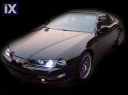 Φανάρια εμπρός angel eyes για Honda Prelude (1992-1995) - μαύρα , με λάμπες (Η1) - σετ 2τμχ.