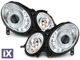 Φανάρια εμπρός led για Mercedes W211 E-Class (2002-2006) chrome , χωρίς λάμπες (Η7) - σετ 2τμχ.