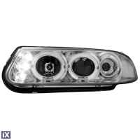 Φανάρια εμπρός led angel eyes για Rover 200 (1995-2000) - chrome , με λάμπες (Η1) - σετ 2τμχ.