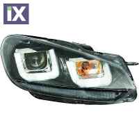 Φανάρια εμπρός angel eyes για Vw Golf 6 - Golf 7 Design με άσπρη επιμηκής γραμμή , με λάμπες (Η1) - σετ 2τμχ.