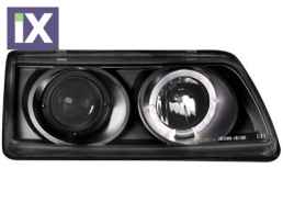 Φανάρια εμπρός angel eyes για Honda CRX (1990-1991) - με 1 δαχτυλίδι και προτζέκτορα - μαύρα , με λάμπες (Η1) - σετ 2τμχ.