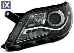 Φανάρια εμπρός led/angel eyes για Vw Tiguan (2007-2011) , μαύρα , με λάμπες (Η1) - σετ 2τμχ.