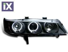 Φανάρια εμπρός angel eyes για Honda Accord (1994-1997) USA , μαύρα , με λάμπες (Η1) - σετ 2τμχ.