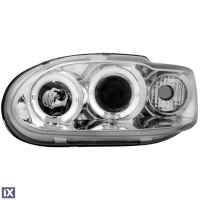 Φανάρια εμπρός angel eyes για Ford Escort (1996+) - chrome , με λάμπες (Η1) - σετ 2τμχ.