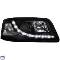 Φανάρια εμπρός led για Vw Transporter T5 (2003-2009) , black , με λάμπες (Η1) - σετ 2τμχ.