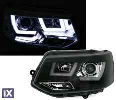 Φανάρια εμπρός led για Vw Transporter T5 (2009+) - μαύρα , με λάμπες (Η1) - σετ 2τμχ.