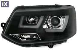 Φανάρια εμπρός led για Vw Transporter T5 (2009+) - μαύρα , με λάμπες (Η1) - σετ 2τμχ.