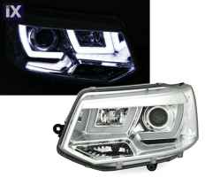 Φανάρια εμπρός led για Vw Transporter T5 (2003-2009) - chrome , με λάμπες (Η1) - σετ 2τμχ.