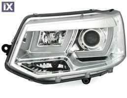 Φανάρια εμπρός led για Vw Transporter T5 (2003-2009) - chrome , με λάμπες (Η1) - σετ 2τμχ.