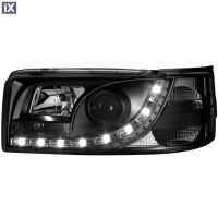 Φανάρια εμπρός led για Vw Transporter T4 (1990-2003) , black , με λάμπες (Η1) - σετ 2τμχ.