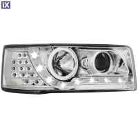 Φανάρια εμπρός led για Vw Transporter T4 (1990-2003) , chrome , με λάμπες (Η1) - σετ 2τμχ.