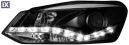 Φανάρια εμπρός led για Vw Polo 6R (2009+) - μαύρα , με λάμπες (Η1) - σετ 2τμχ.