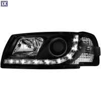 Φανάρια εμπρός led για Vw Transporter T4 (1997-2003) , μαύρα , με λάμπες (Η1) - σετ 2τμχ.