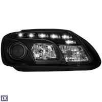 Φανάρια εμπρός led για Vw Touran / Caddy (2003-2006) , μαύρα , με λάμπες (Η1) - σετ 2τμχ.