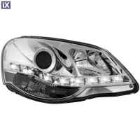 Φανάρια εμπρός led για Vw Polo 9N2 (2005-2009) - chrome , με λάμπες (Η1) - σετ 2τμχ.