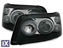 Φανάρια εμπρός angel eyes για Vw Transporter T5 (2003-2009) - μαύρα , χωρίς λάμπες (Η7) - σετ 2τμχ.