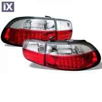 Πίσω φανάρια led για Honda Civic (1991-1995) 2D / 4D - κόκκινα , chrome - σετ 2τμχ.