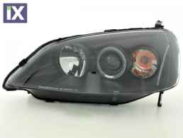 Φανάρια εμπρός angel eyes για Honda Civic (2001-2003) 2/4 πορτο US , μαύρα , με λάμπες (Η1) - σετ 2τμχ.