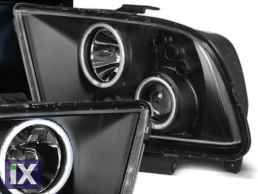 Φανάρια εμπρός led angel eyes για Ford Mustang (2004-2009) , μαύρα , με λάμπες (Η1) - σετ 2τμχ.