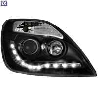 Φανάρια εμπρός led για Ford Fiesta (2002-2005) - μαύρα , με λάμπες (Η1) - σετ 2τμχ.