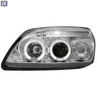 Φανάρια εμπρός angel eyes για Ford Fiesta MK5 (1999-2002) - chrome , με λάμπες (Η1) - σετ 2τμχ.