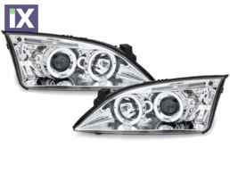 Φανάρια εμπρός angel eyes για Ford Mondeo (2000-2007) - chrome , με λάμπες (Η1) - σετ 2τμχ.