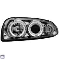 Φανάρια εμπρός angel eyes για Ford Fiesta MK4 (1996-1998) - chrome , με λάμπες (Η1) - σετ 2τμχ.