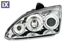 Φανάρια εμπρός angel eyes για Ford Focus (2005-2008) - chrome , με λάμπες (Η1) - σετ 2τμχ.