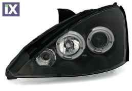 Φανάρια εμπρός angel eyes για Ford Focus (1998-2001) - μαύρα , με λάμπες (Η1) - σετ 2τμχ.