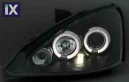 Φανάρια εμπρός angel eyes για Ford Focus (1998-2001) - μαύρα , με λάμπες (Η1) - σετ 2τμχ.