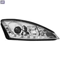 Φανάρια εμπρός Devil eyes led για Ford Focus (2001-2004) - chrome , με λάμπες (Η1) - σετ 2τμχ.