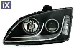 Φανάρια εμπρός angel eyes led για Ford Focus (2005-2008) - μαύρα , με λάμπες (Η1) - σετ 2τμχ.