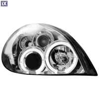 Φανάρια εμπρός angel eyes για Citroen Xsara (2000-2005) - ηλεκτρική ρύθμιση -chrome , με λάμπες (Η1) - σετ 2τμχ.