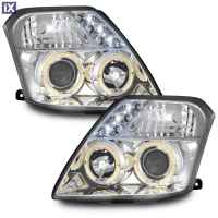 Φανάρια εμπρός angel eyes με led για Citroen C2 (2003-2008) - chrome , με λάμπες (Η1) - σετ 2τμχ.