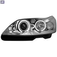 Φανάρια εμπρός angel eyes για Citroen C4 (2004+) - chrome , με λάμπες (Η1) - σετ 2τμχ.